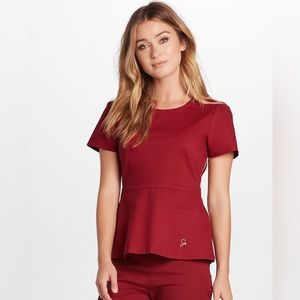 Jaanuu Peplum Scrub Top - Rose Wine